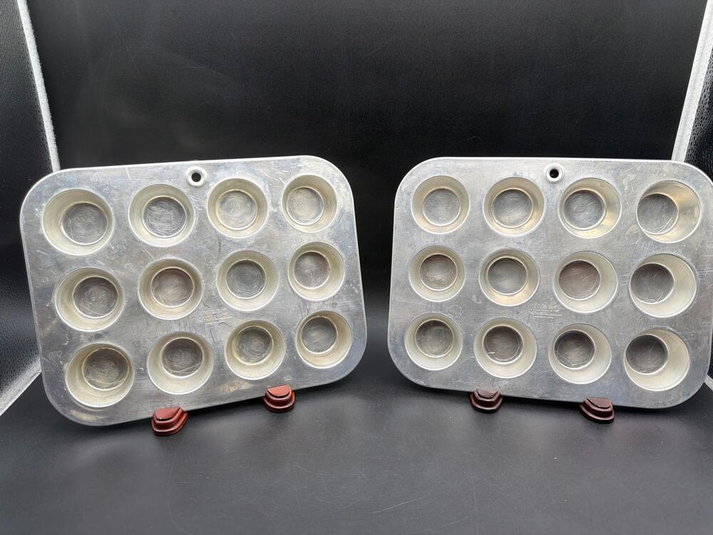 Vintage Mirro Aluminum Mini Muffin Pans Set of 2 12 Cup Cupcake Baking Tins